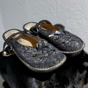 WOMENS ALEGRIA LEATHER MULES SIZE 38 COLORFUL PG LITE SHOES  SLIP ON FLATS